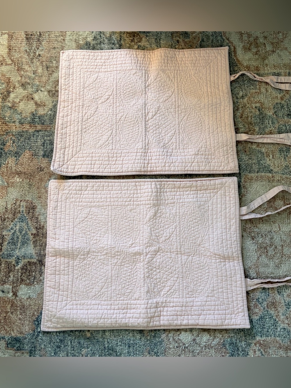 Potterybarn Standard Quilted Pink Linen & Cotton Pillow Shams with ties two pair